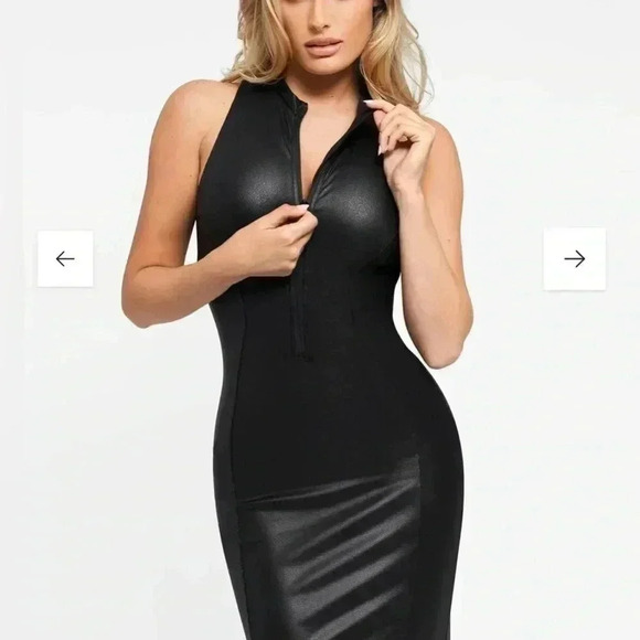 POPILUSH Shapewear Dress Leather Mock Neck Midi - NWT - Picture 1 of 11